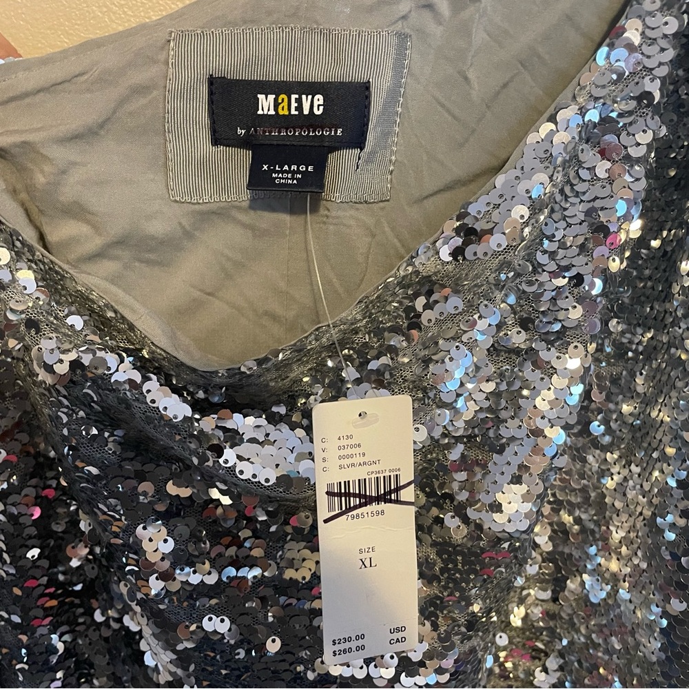 NWT Maeve XL one shoulder silver sequin gown dress from Anthropologie - Picture 8 of 15